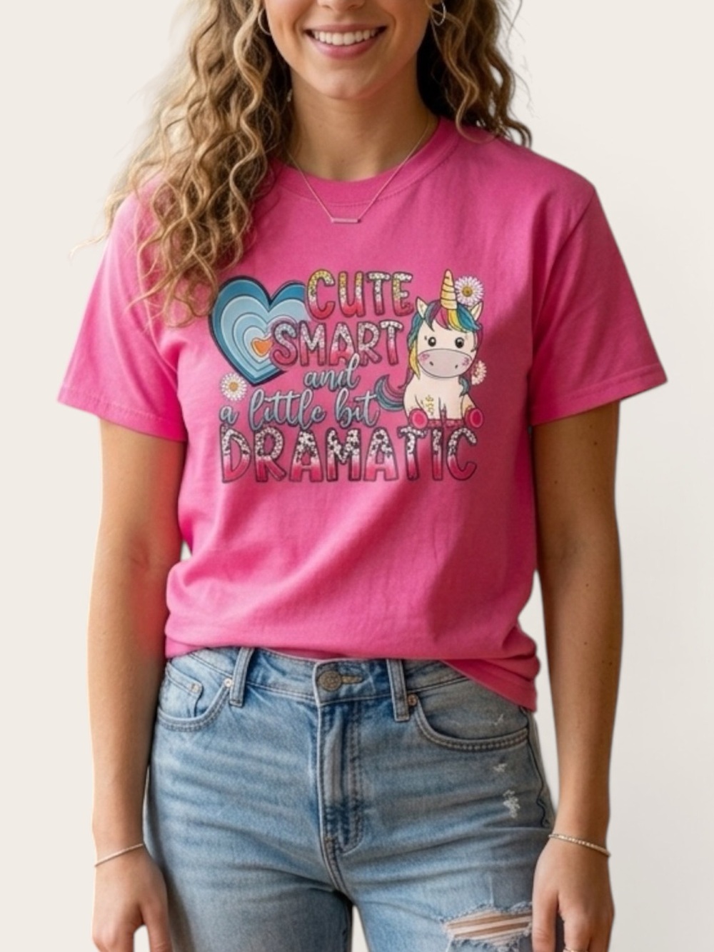 Pink Short Sleeve Tee with Unicorn & Heart Graphic NWT